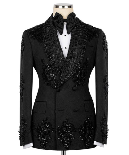 Ornately Patterned Embellished Black Tuxedo