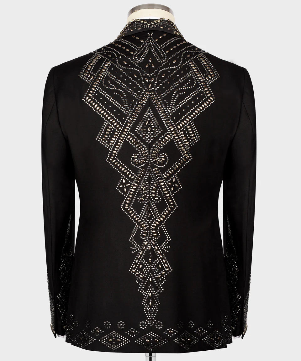 Custom Design Tuxedo With Stone Embroidery