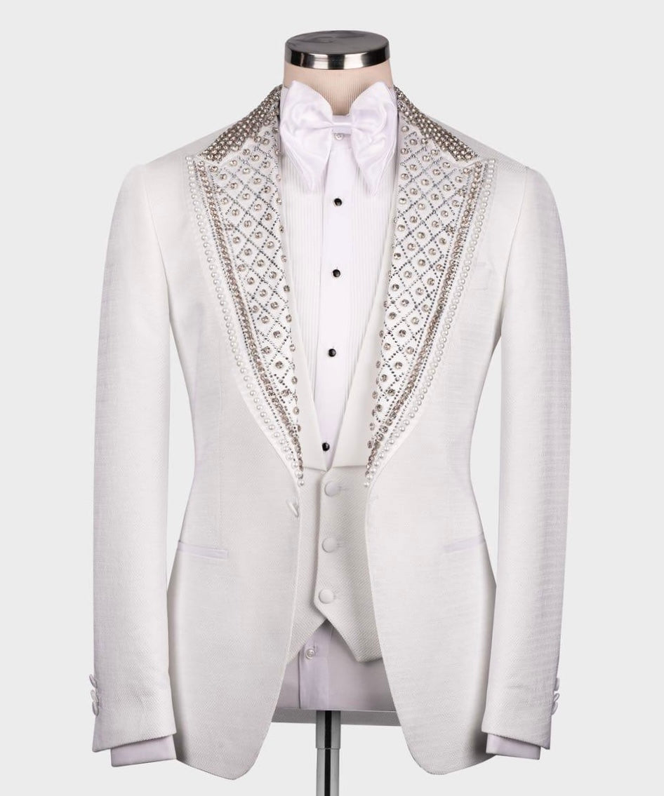 Crystal Embroidered White Tuxedo