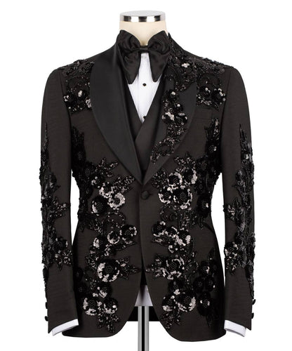 Black Sequin Floral Pattern Tuxedo