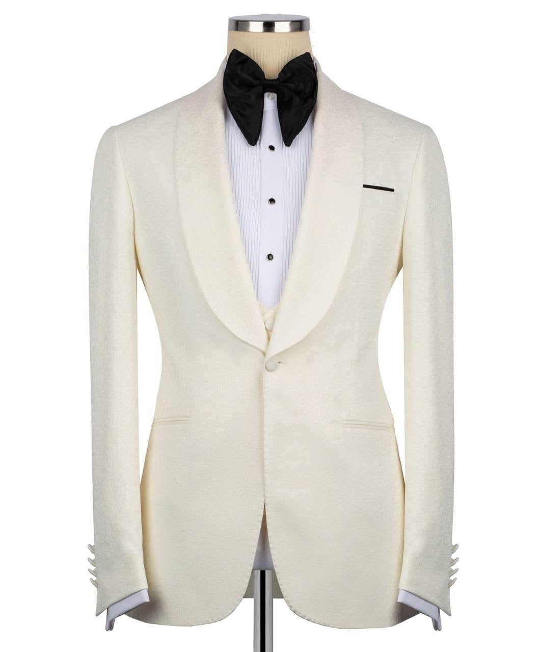 Textured Cream Tuxedo Set