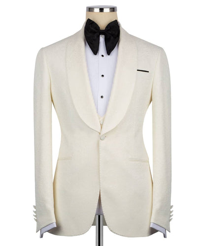 Textured Cream Tuxedo Set
