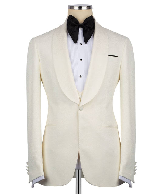 Textured Cream Tuxedo Set
