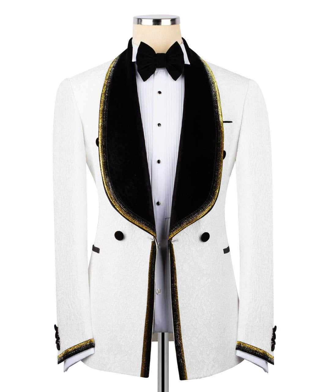 White Tuxedo with Custom Lapel Design