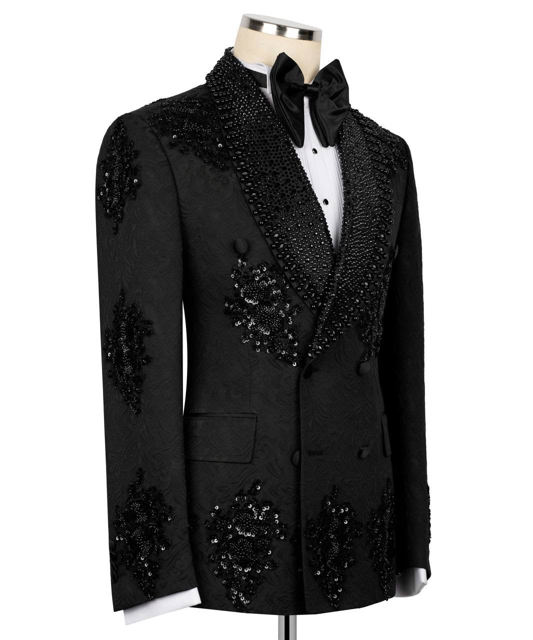 Ornately Patterned Embellished Black Tuxedo