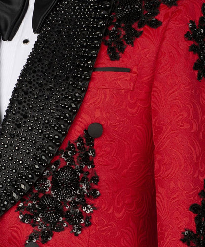 Ornately Patterned Embellished RedTuxedo
