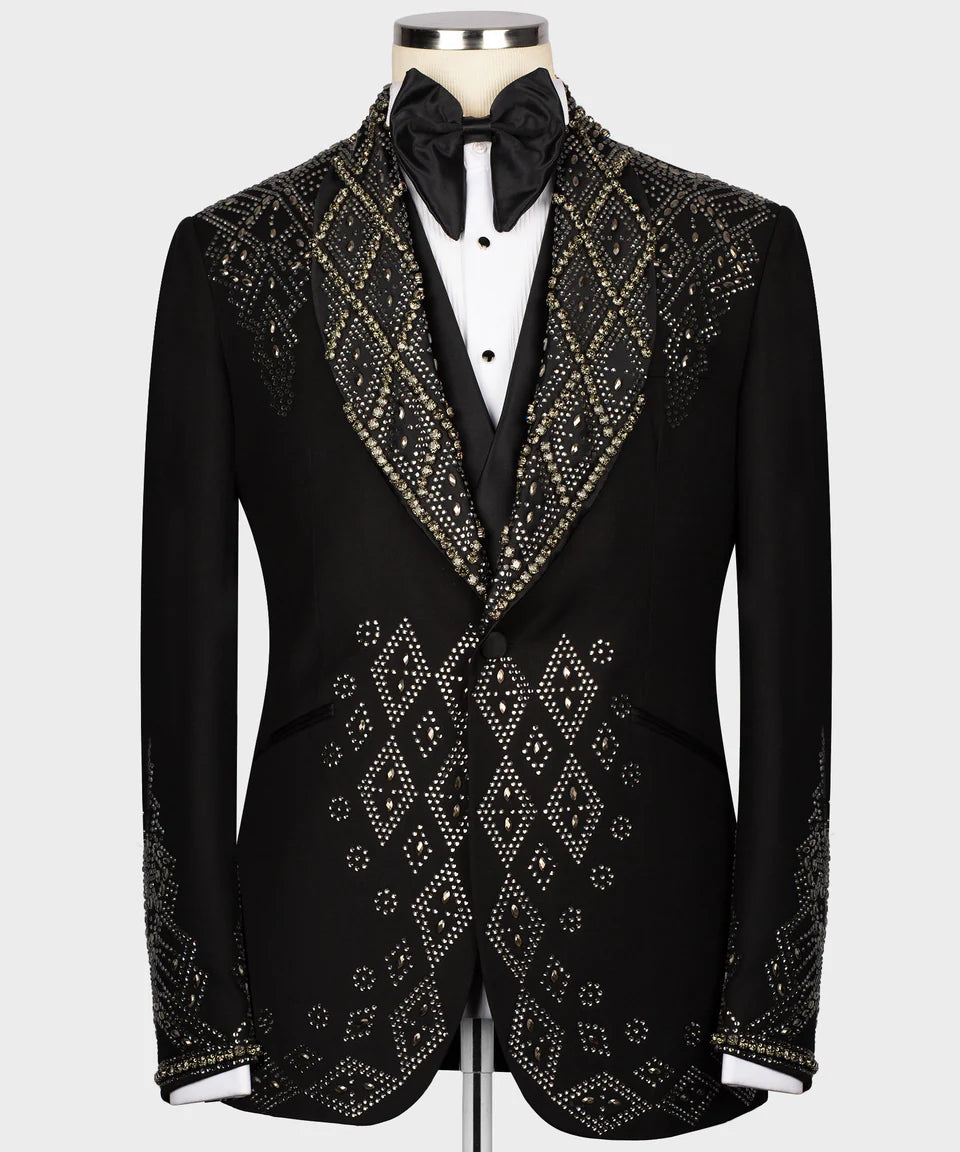 Custom Design Tuxedo With Stone Embroidery