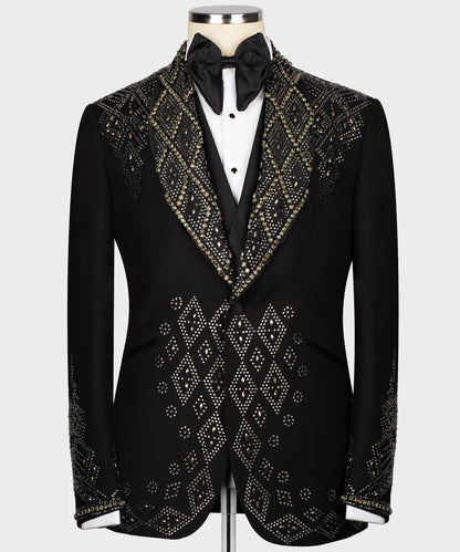 Custom Design Tuxedo With Stone Embroidery
