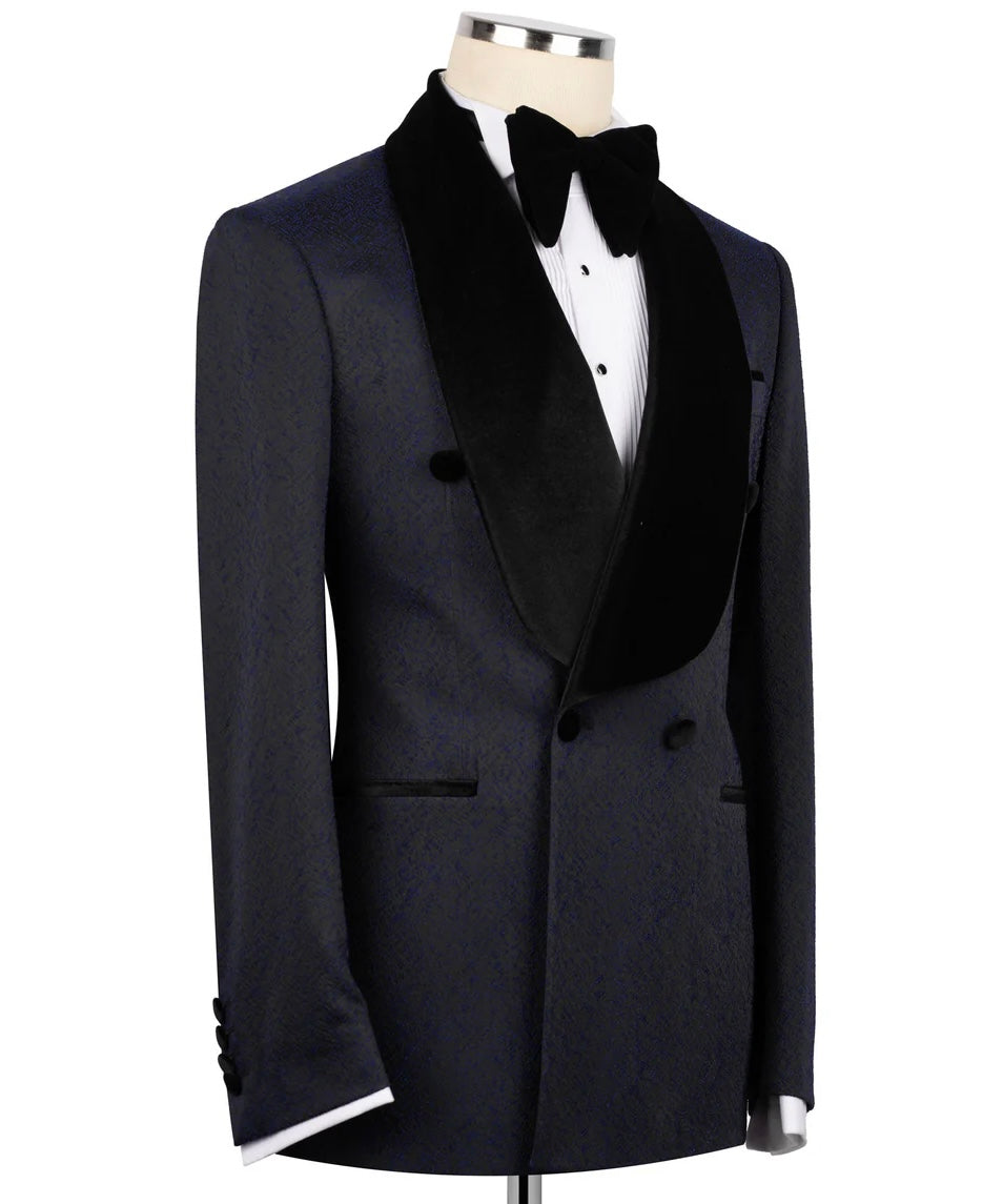 Navy Blue Velvet Shawl Collar Tuxedo