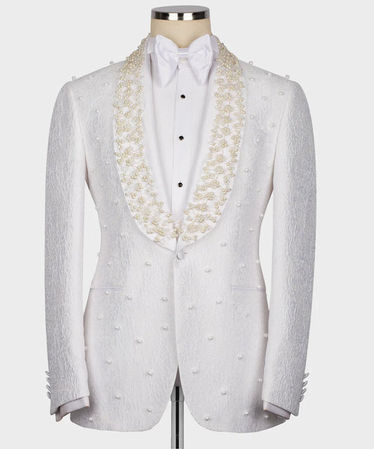 Pearl Embroıdered White Tuxedo