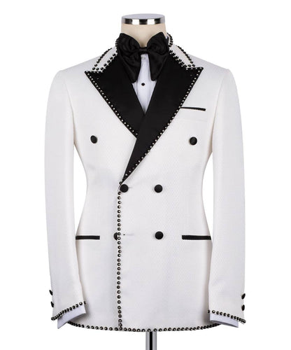 Rhinestone Embellished White Mens Tuxedo