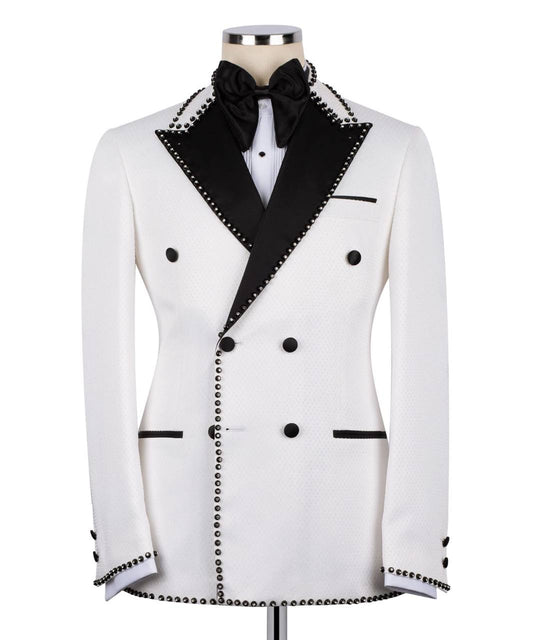 Rhinestone Embellished White Mens Tuxedo