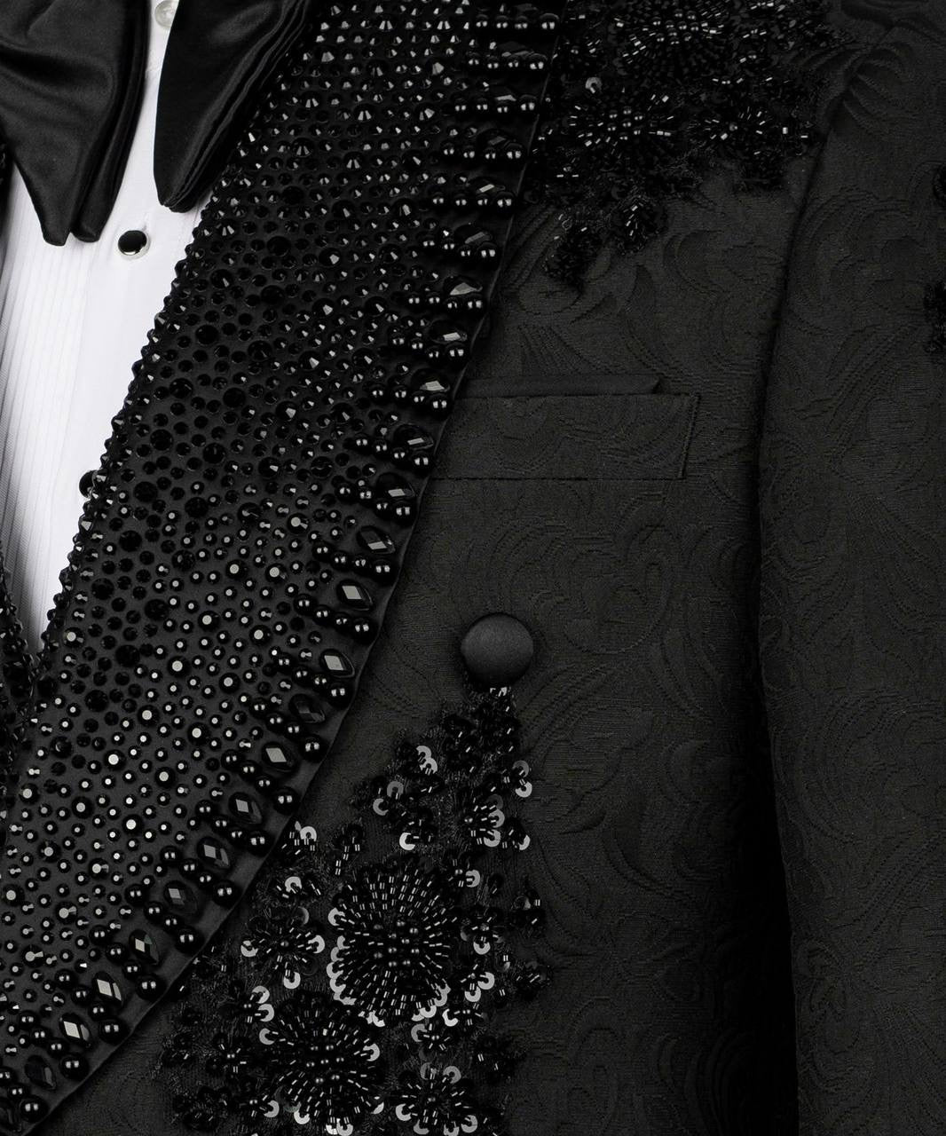 Ornately Patterned Embellished Black Tuxedo