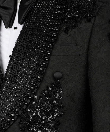 Ornately Patterned Embellished Black Tuxedo