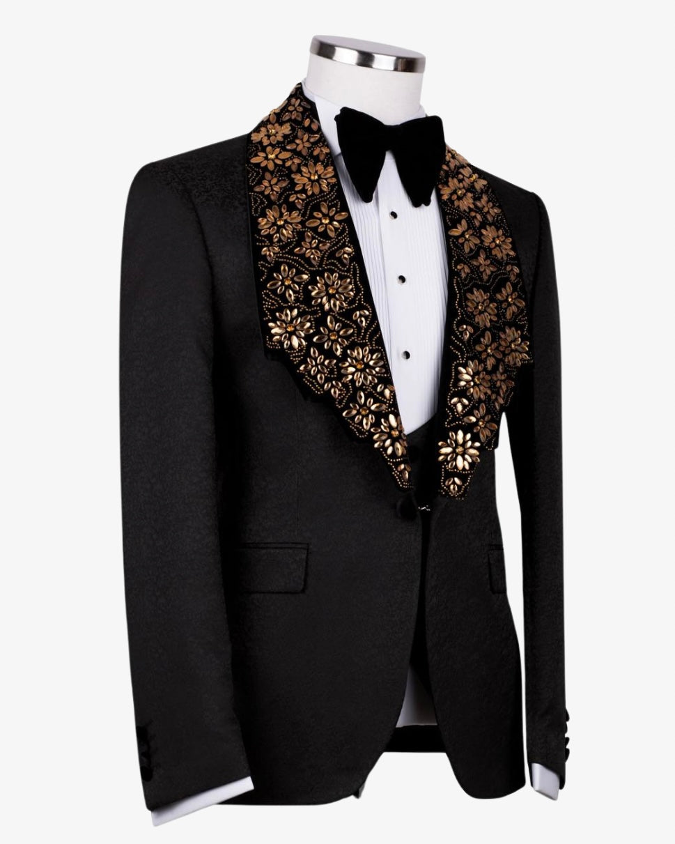 Stone Embroidered Black Tuxedo
