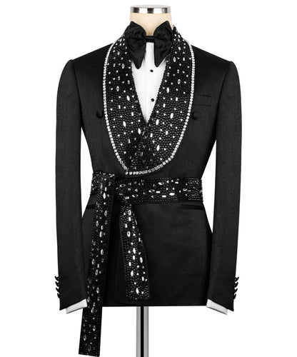 Stone Embellished Belted Tuxedo