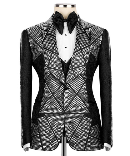 Black Geometric Pattern Crystal Embellished Tuxedo