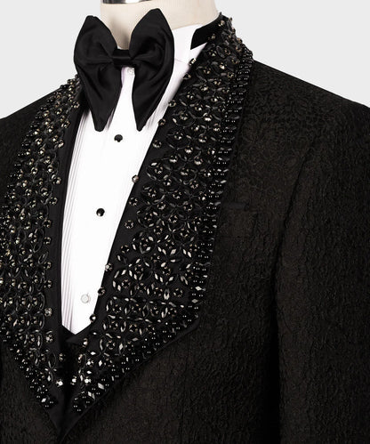 Exclusive Stone Embroidered Black Tuxedo