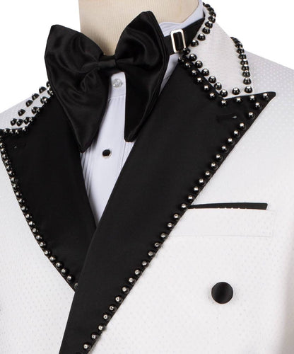 Rhinestone Embellished White Mens Tuxedo