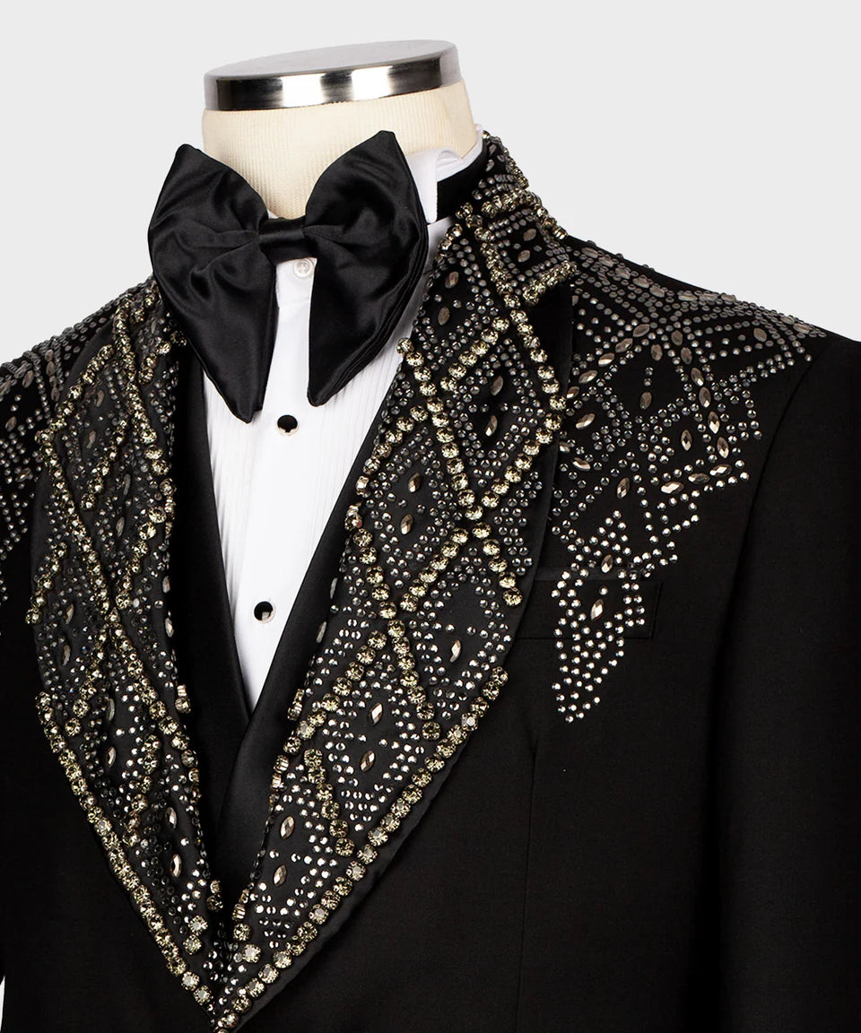 Custom Design Tuxedo With Stone Embroidery