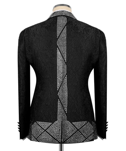 Black Geometric Pattern Crystal Embellished Tuxedo