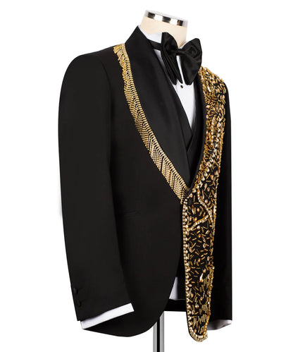 Exclusive Tuxedo With Gold Stone Embroidered