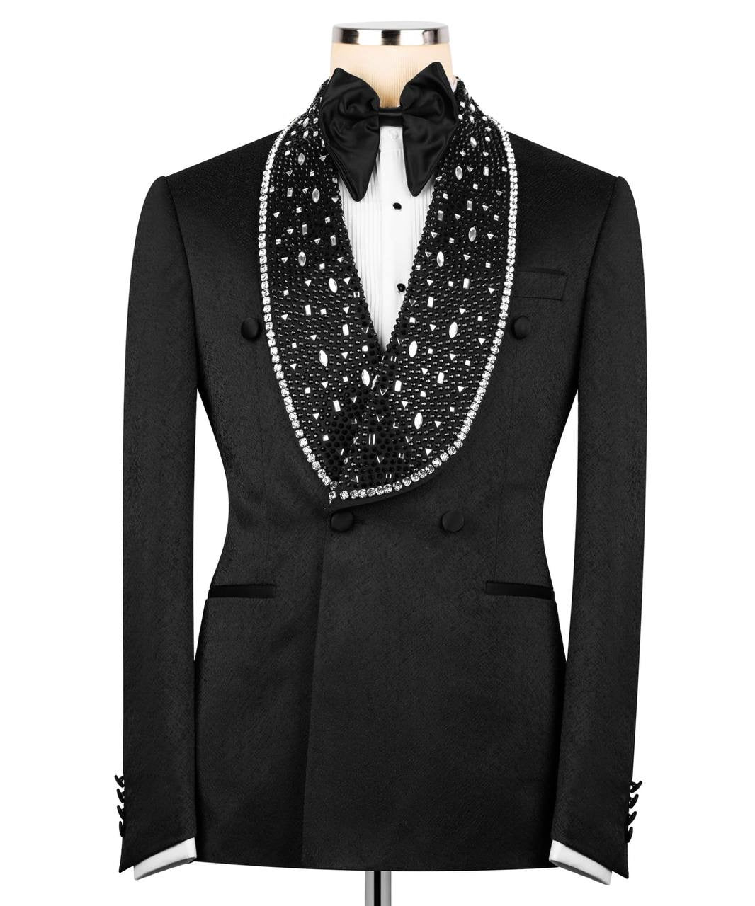 Stone Embellished Belted Tuxedo