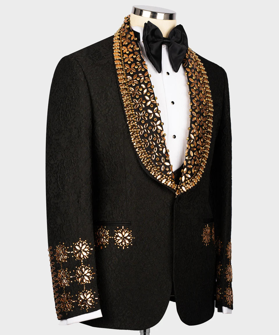 Exclusive Stone Embroidered Black Tuxedo