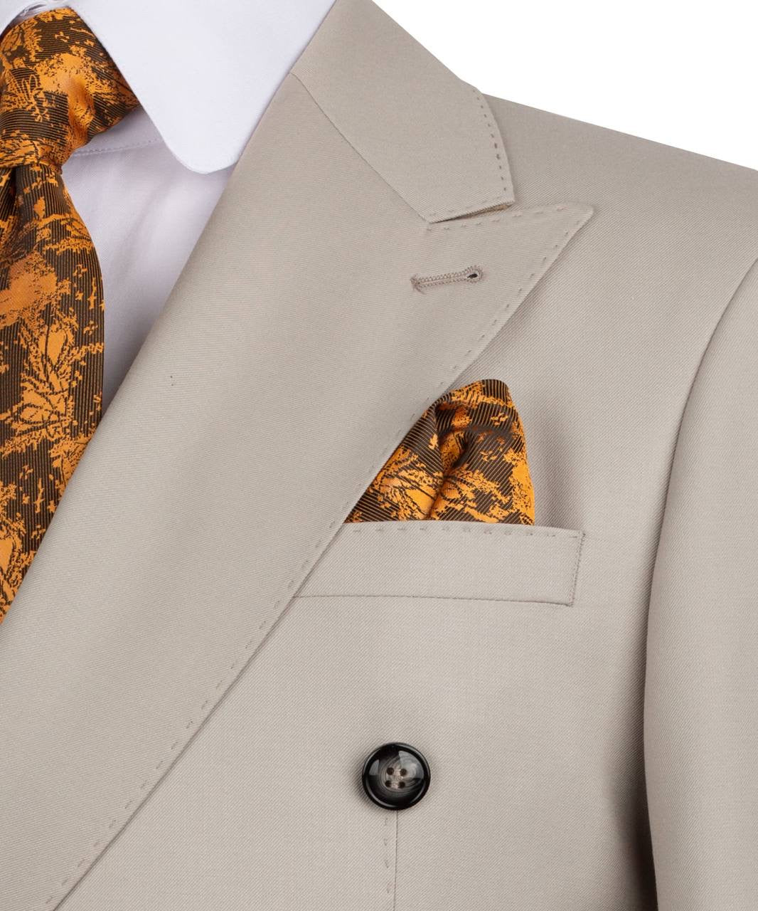 Beige Double Breasted Suit