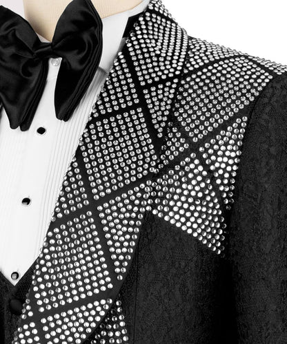 Black Geometric Pattern Crystal Embellished Tuxedo