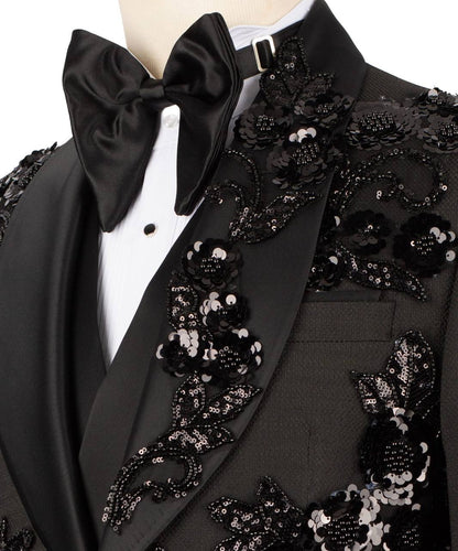 Black Sequin Floral Pattern Tuxedo