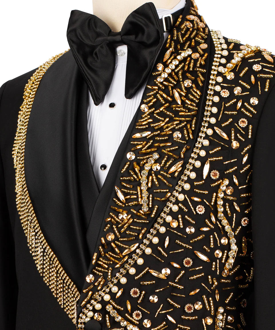 Exclusive Tuxedo With Gold Stone Embroidered