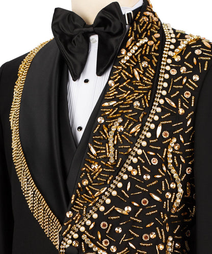 Exclusive Tuxedo With Gold Stone Embroidered