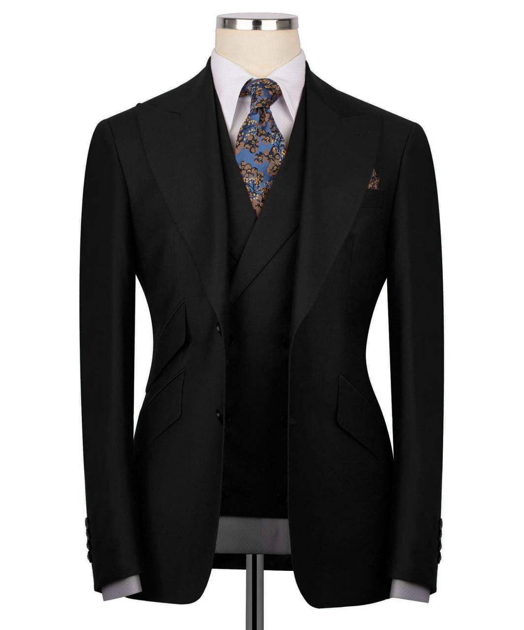 Three Piece Black Wool Suit