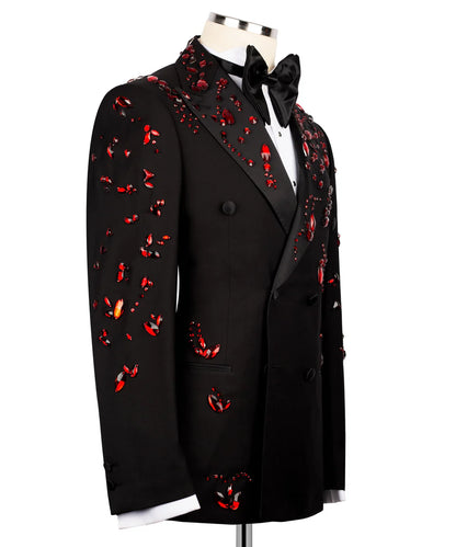 Exclusive Red Stone Embellished Tuxedo
