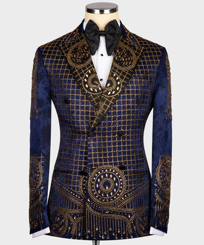 Blue Special Design Stone Embroidered Tuxedo