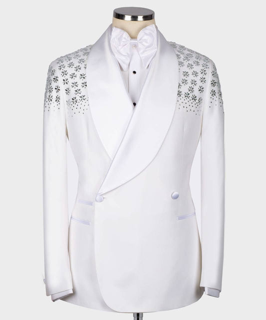 Exclusive White Tuxedo With Satin Lapel