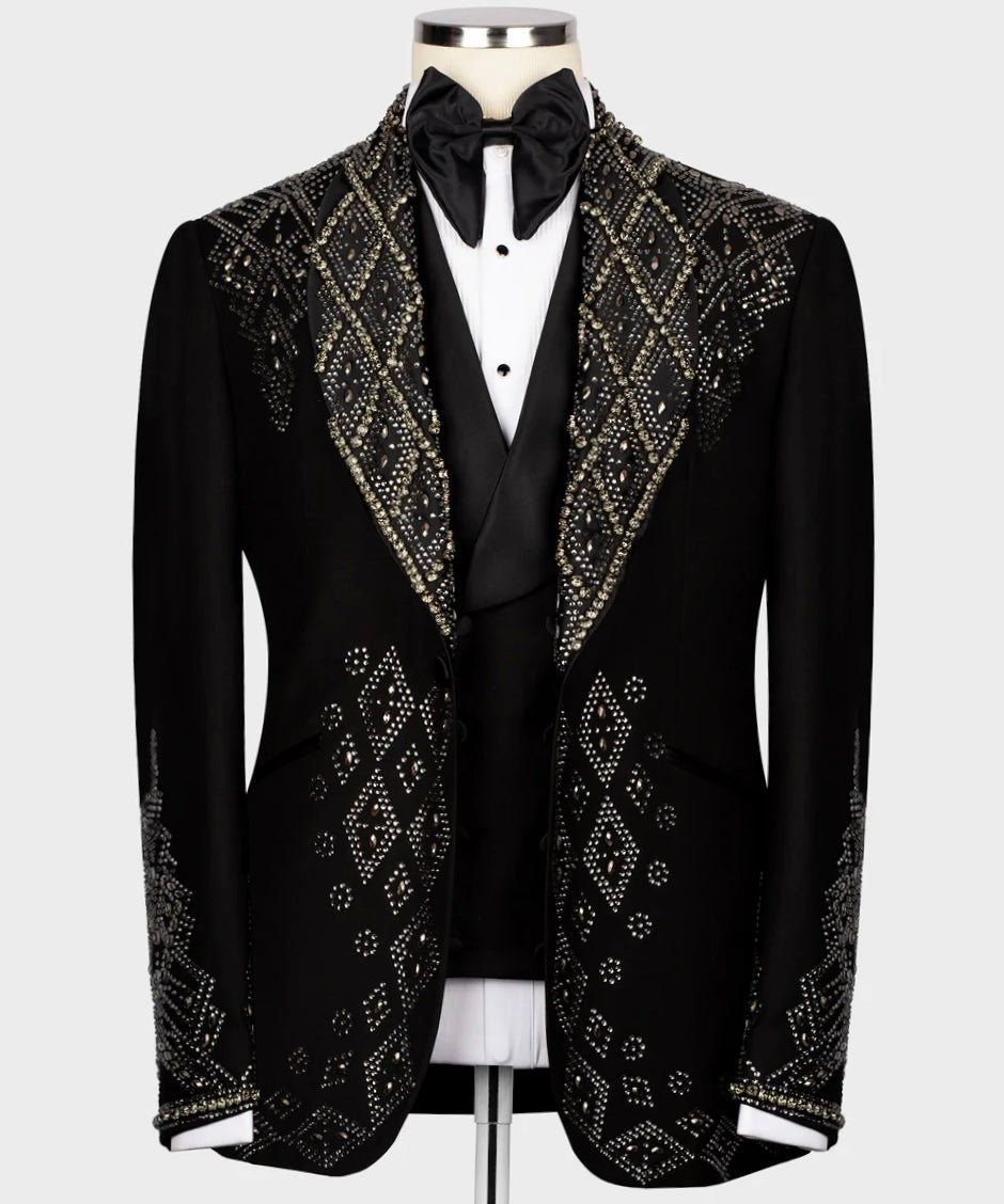 Custom Design Tuxedo With Stone Embroidery