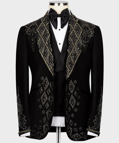 Custom Design Tuxedo With Stone Embroidery