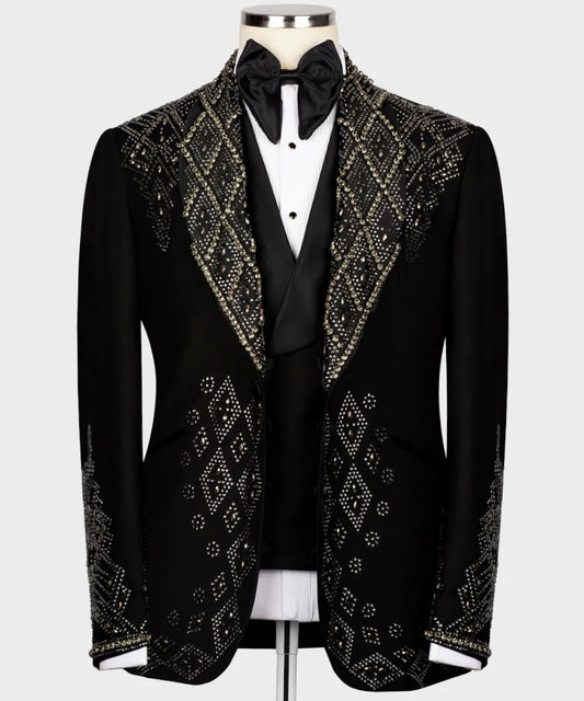 Custom Design Tuxedo With Stone Embroidery
