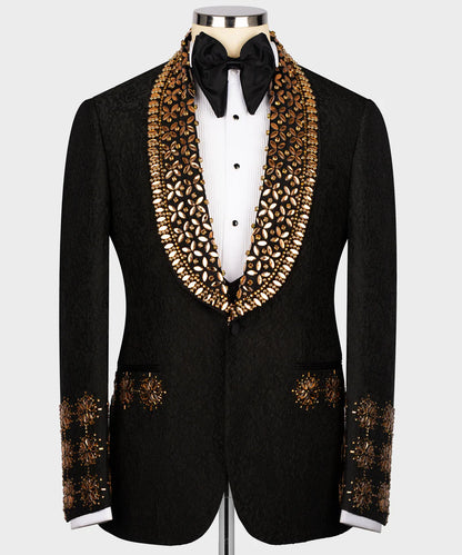 Exclusive Stone Embroidered Black Tuxedo