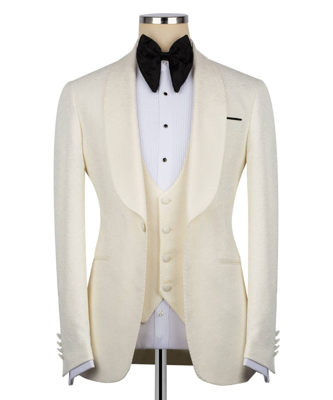 Textured Cream Tuxedo Set