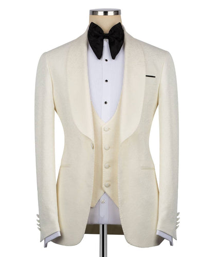 Textured Cream Tuxedo Set