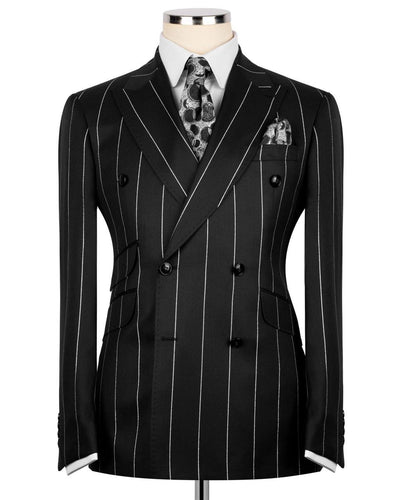 Pinstripe Double Breasted Black Suit