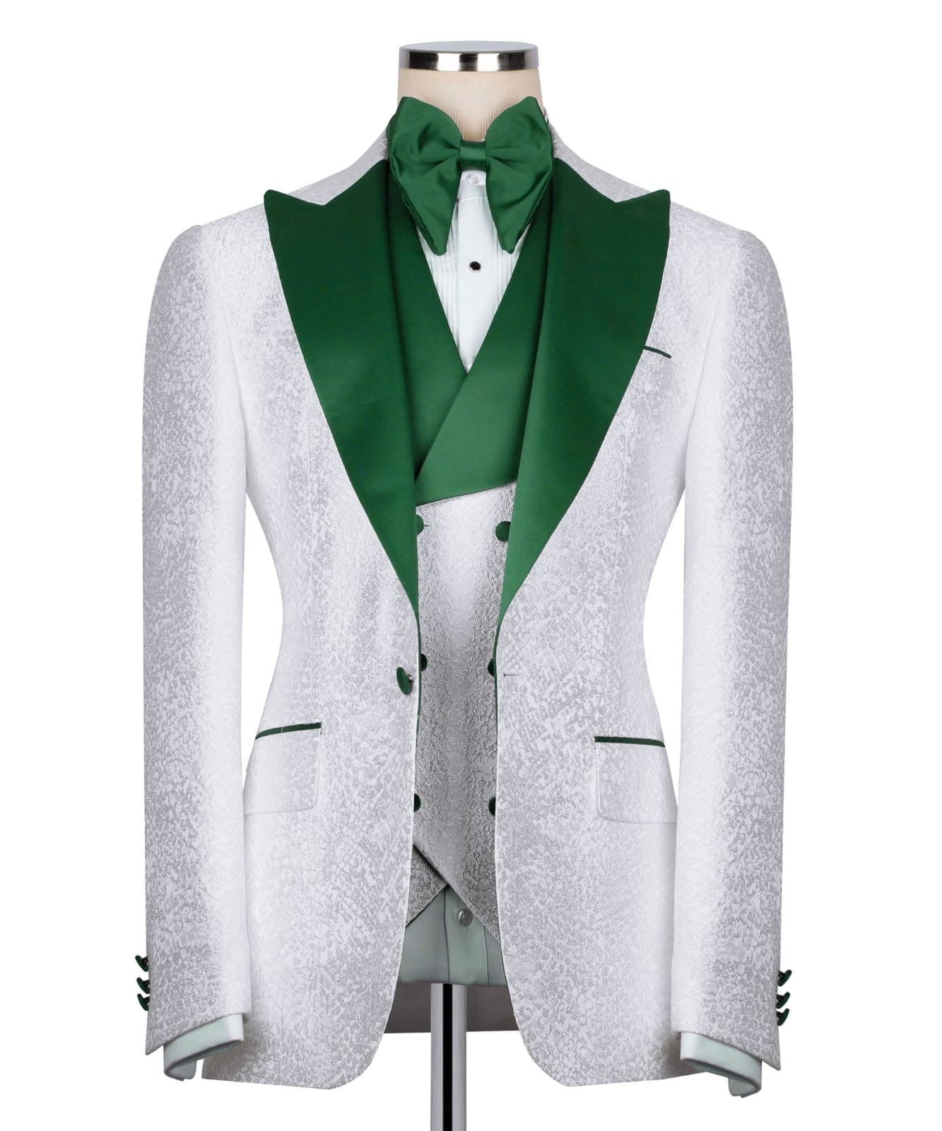 Patterned Tuxedo With Green Collar