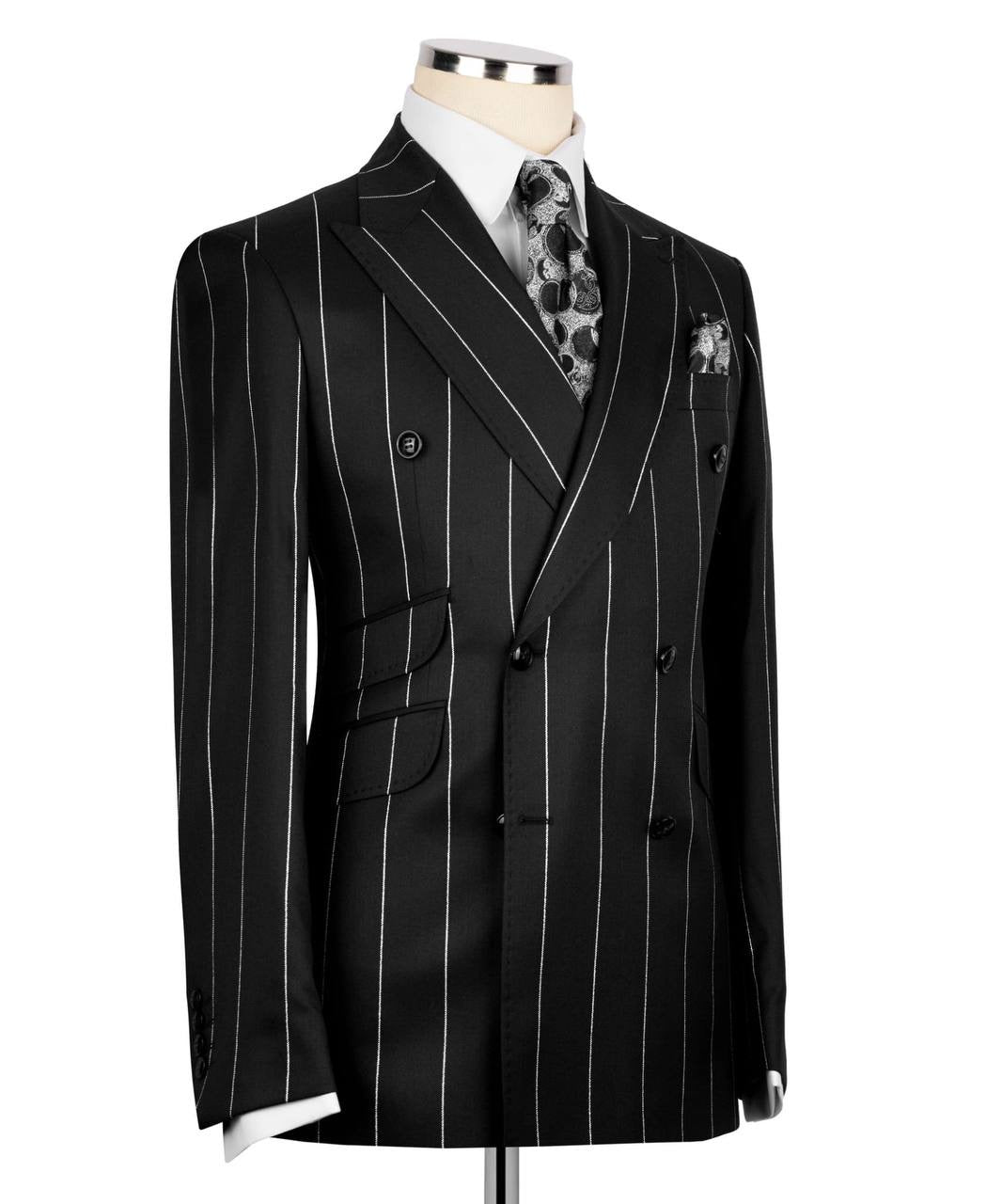 Pinstripe Double Breasted Black Suit