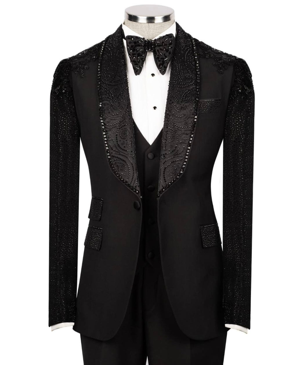 Black Tuxedo With Stone Embellished