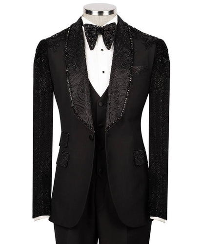 Black Tuxedo With Stone Embellished