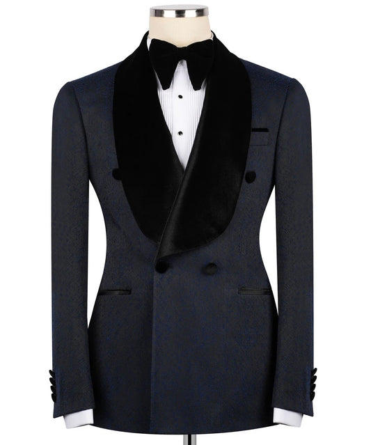 Navy Blue Velvet Shawl Collar Tuxedo