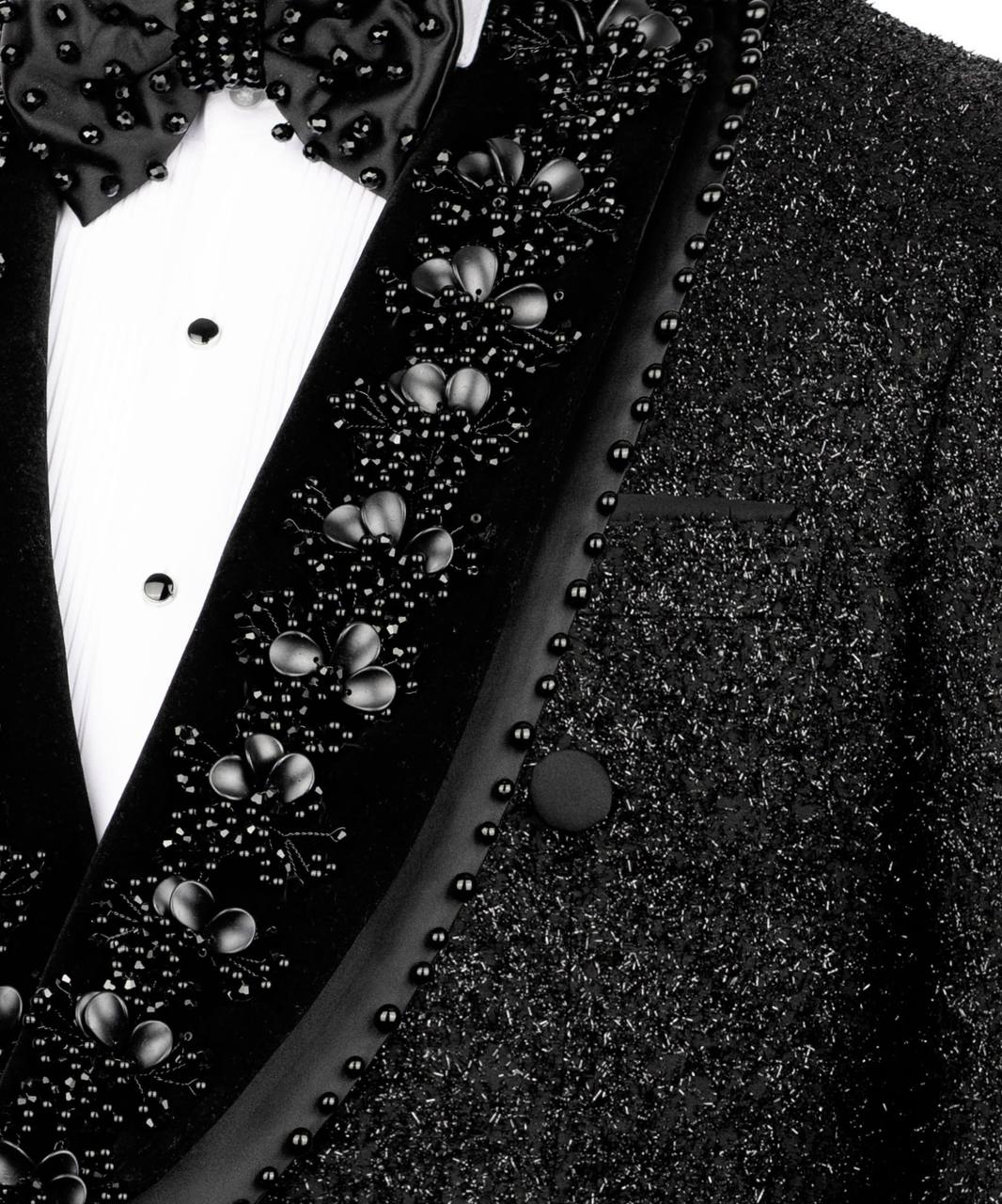 Black Double Breasted Embellished Tuxedo
